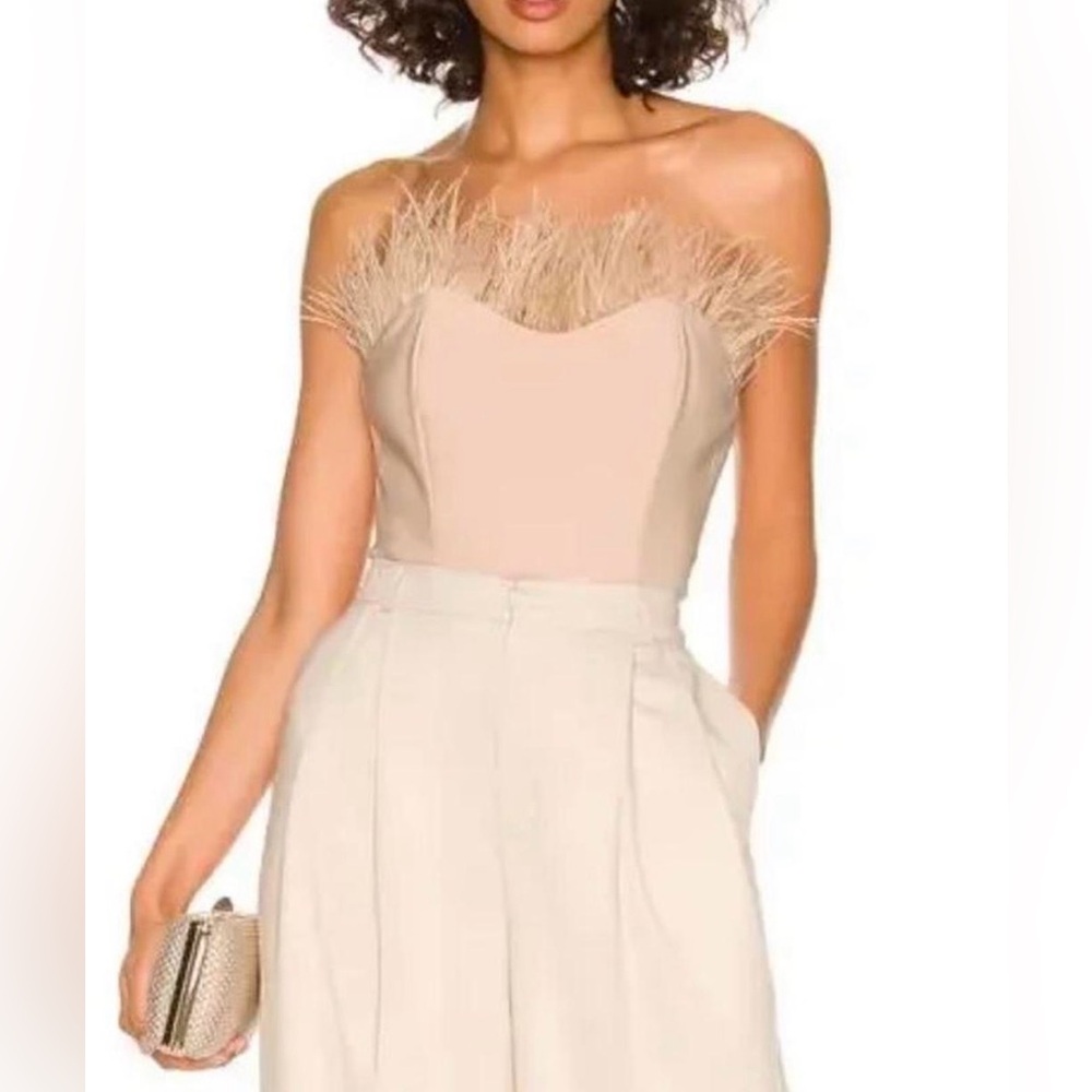 LPA Aida Tan Nude Ostrich Feather Strapless Corset Top Revolve